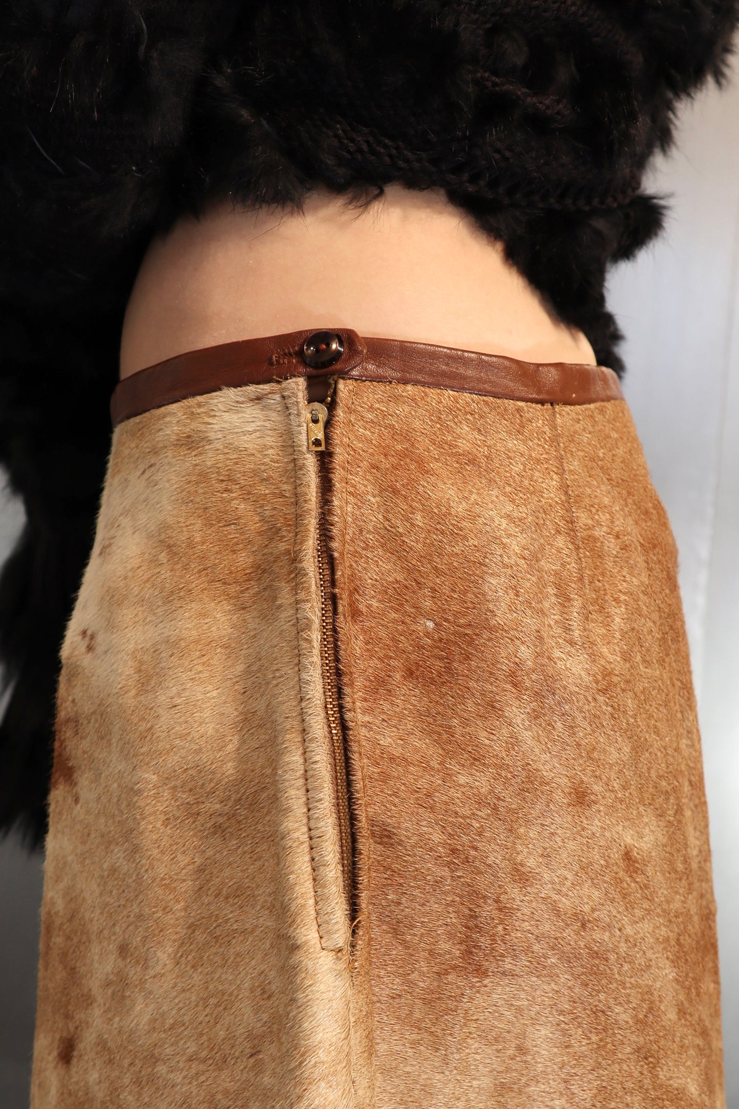 Cowhide calf hair midi skirt