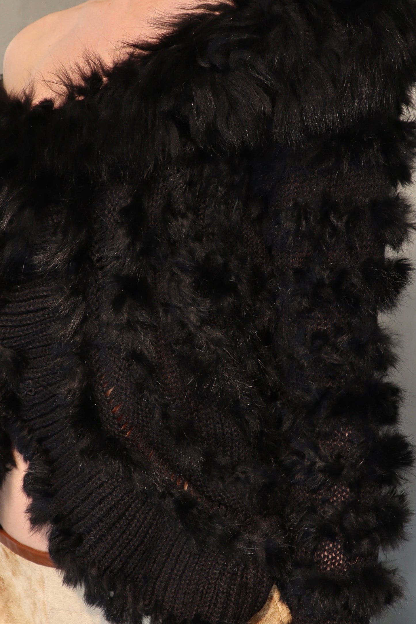 Shaggy Fur Patchwork knit cardigan