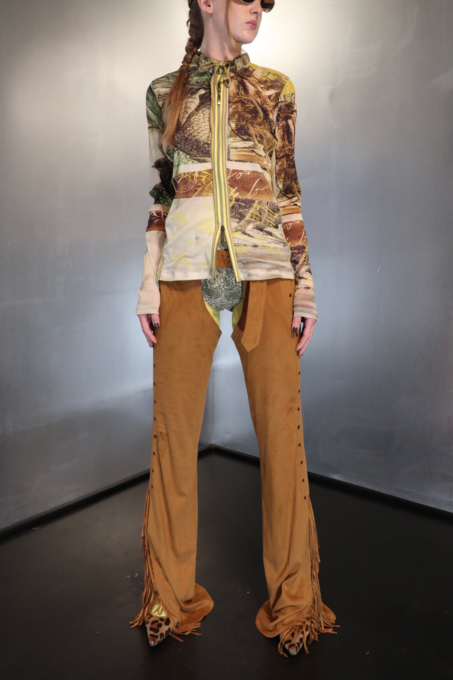 Plein Sud Jeans Faux Suede Fringe Chaps Pants