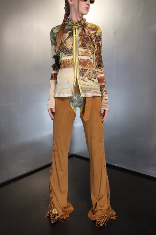 Plein Sud Jeans Faux Suede Fringe Chaps Pants