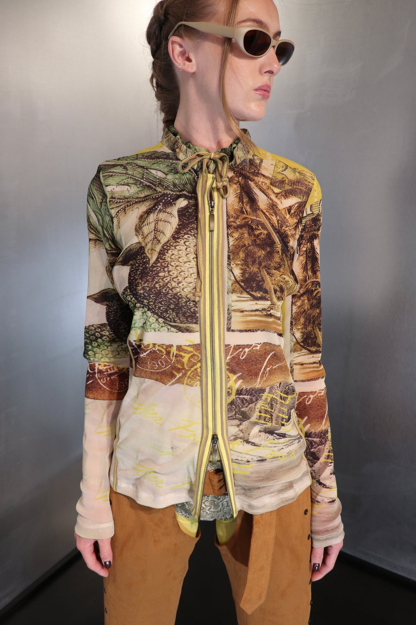 2000´s Tuzzi printed mesh zip topp