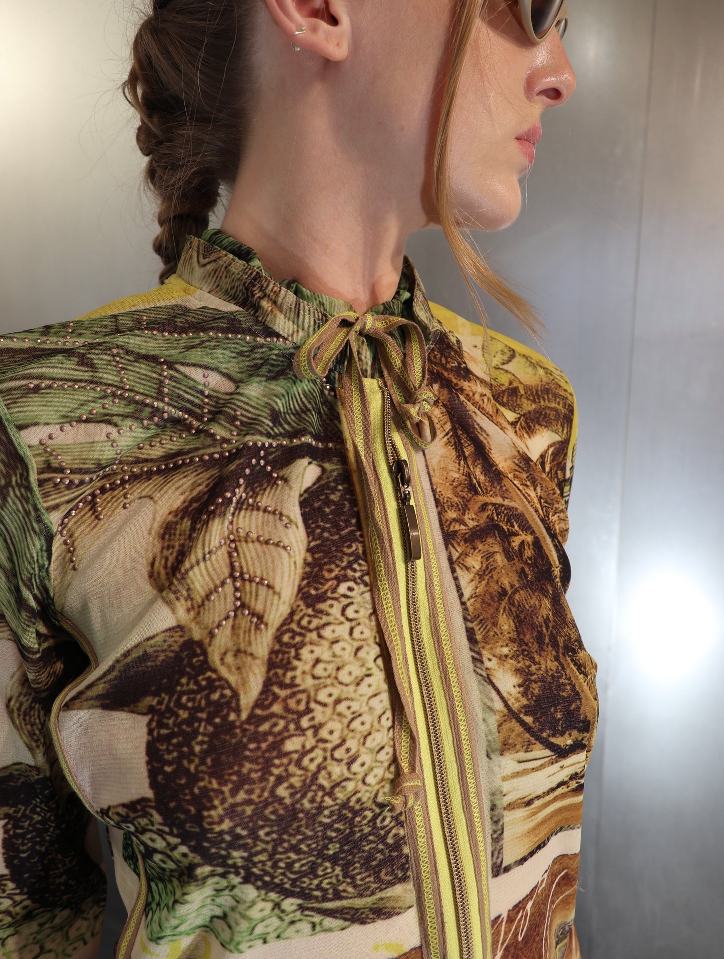 2000´s Tuzzi printed mesh zip topp