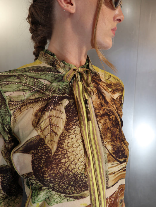 2000´s Tuzzi printed mesh zip topp
