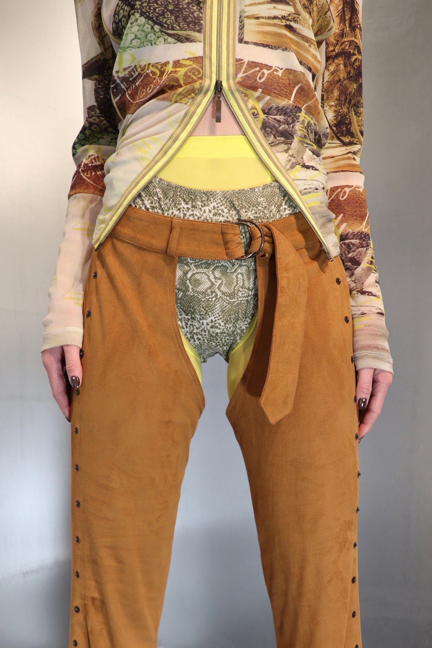 Plein Sud Jeans Faux Suede Fringe Chaps Pants
