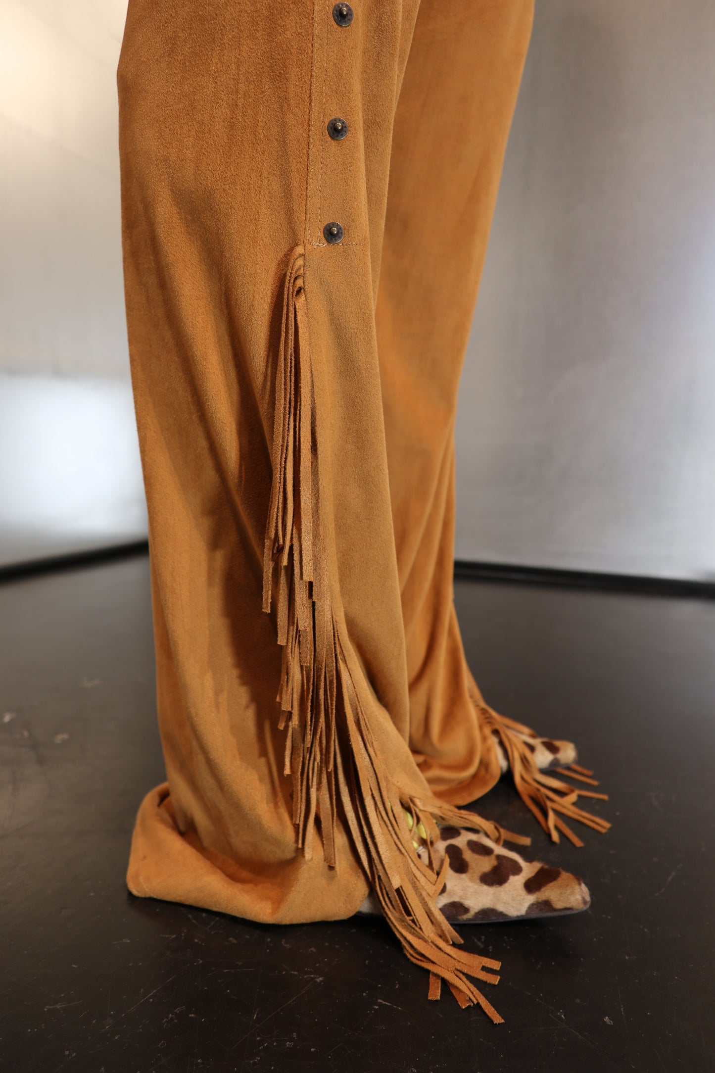 Plein Sud Jeans Faux Suede Fringe Chaps Pants
