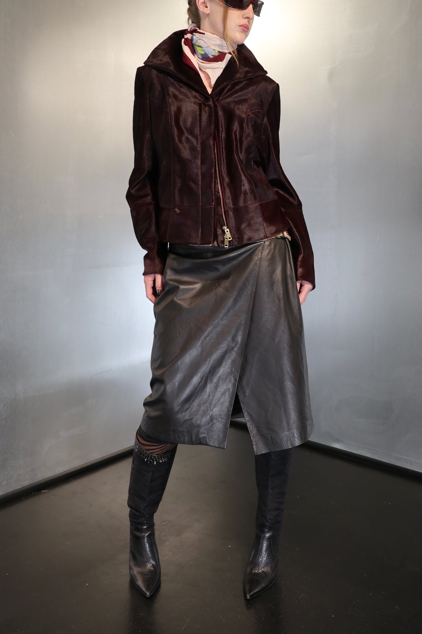 Solleciti Snake trim leather wrap skirt
