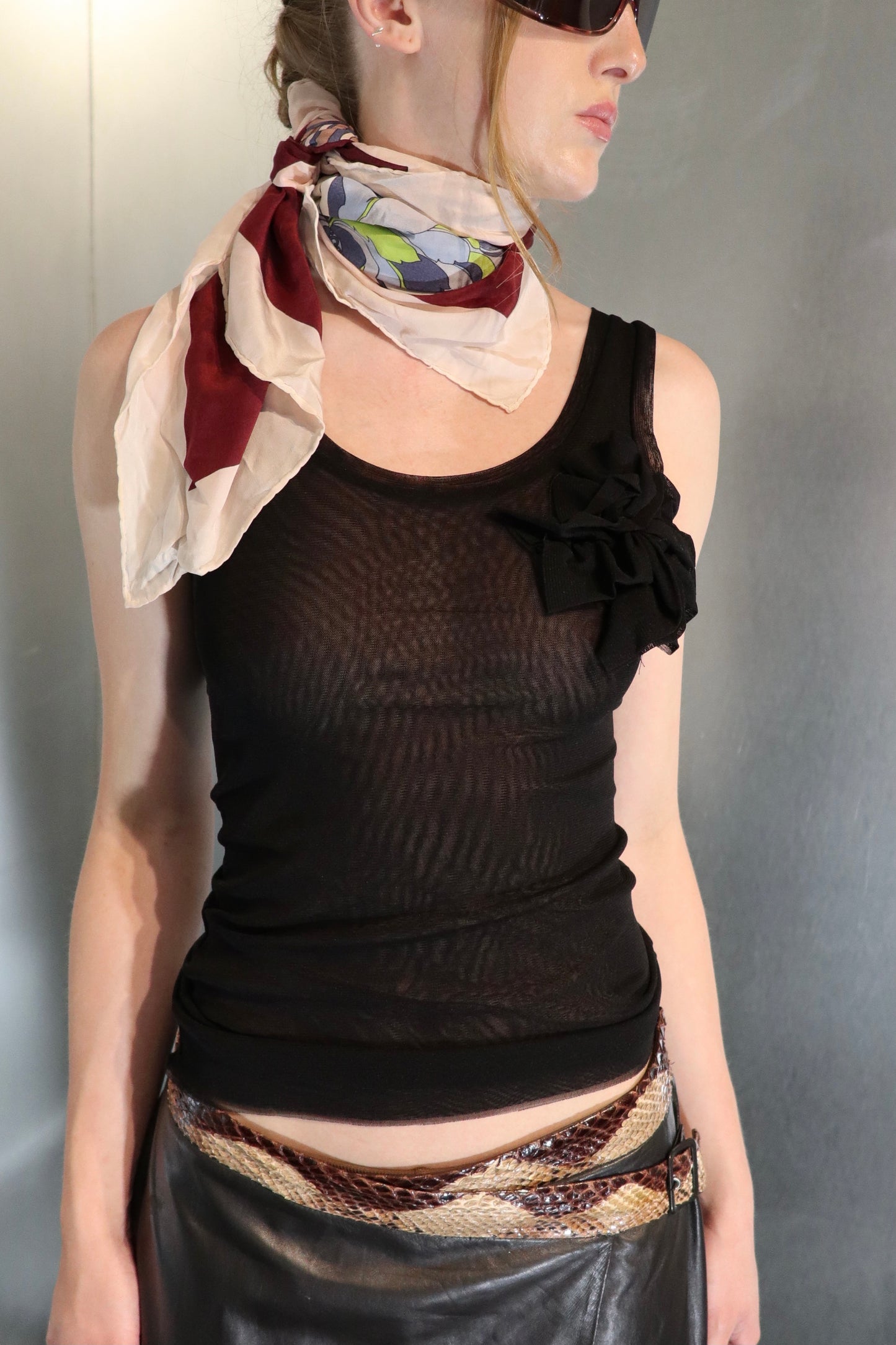 Y2K sheer mesh ruffle top