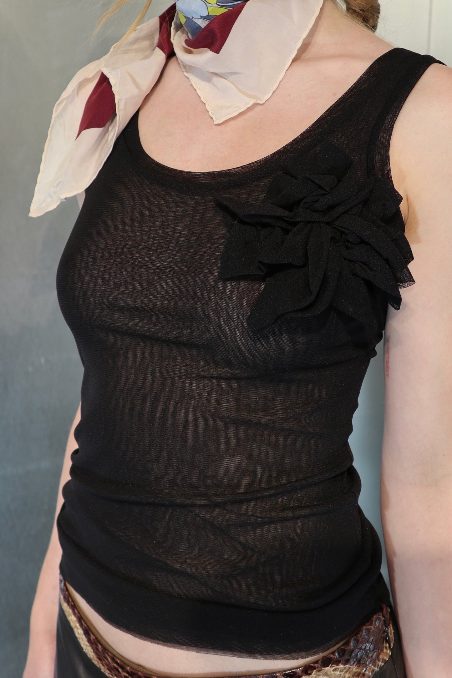 Y2K sheer mesh ruffle top