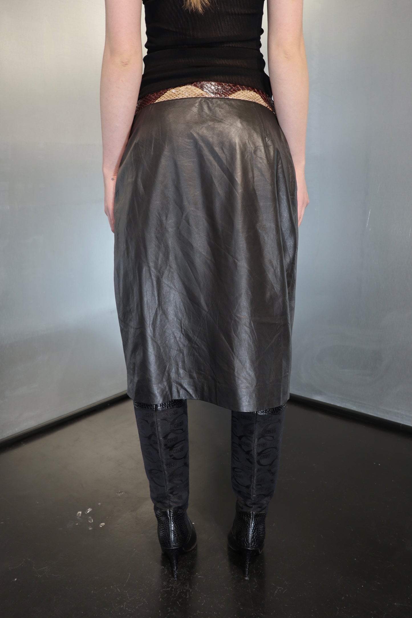 Solleciti Snake trim leather wrap skirt