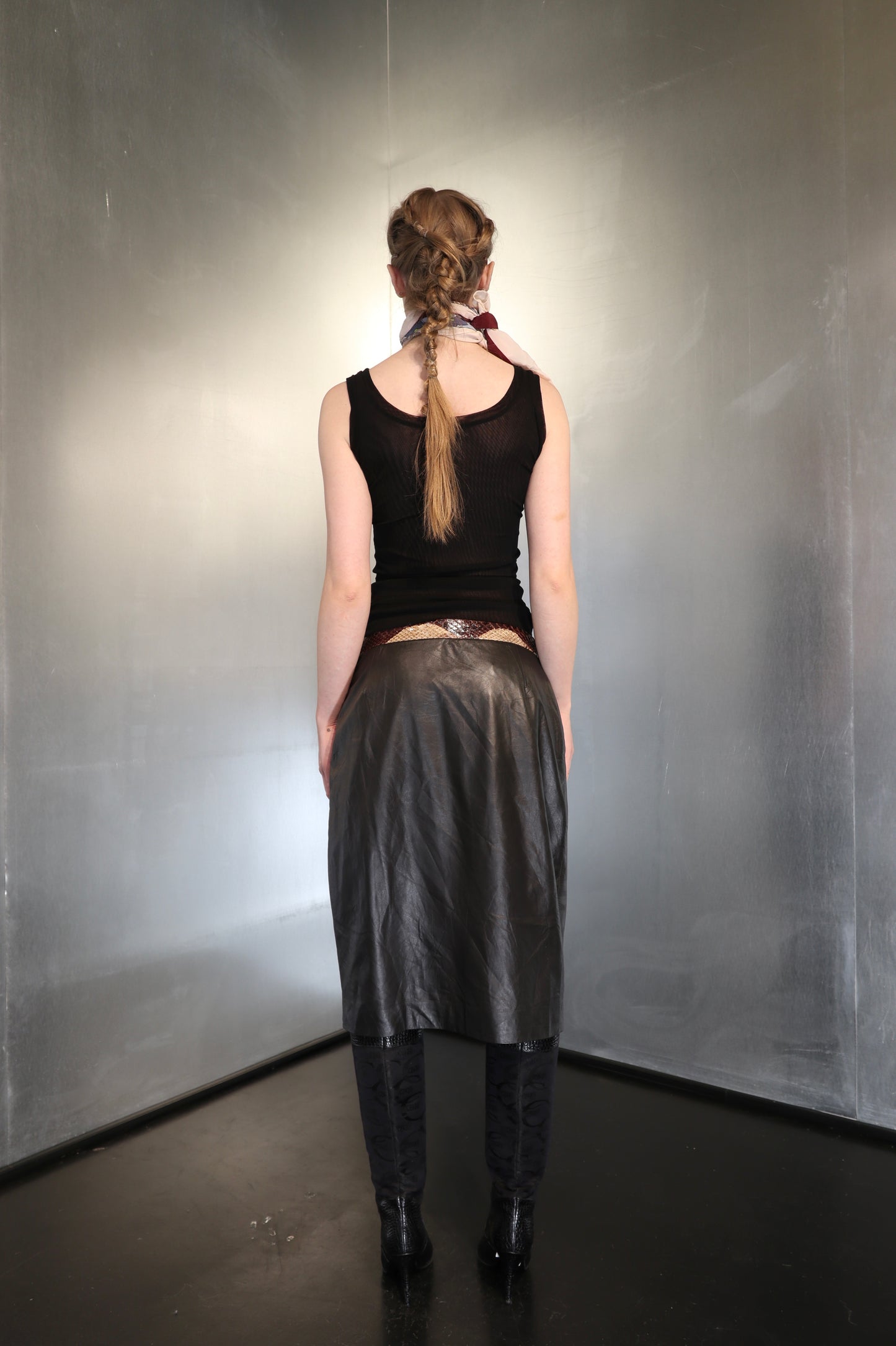 Solleciti Snake trim leather wrap skirt