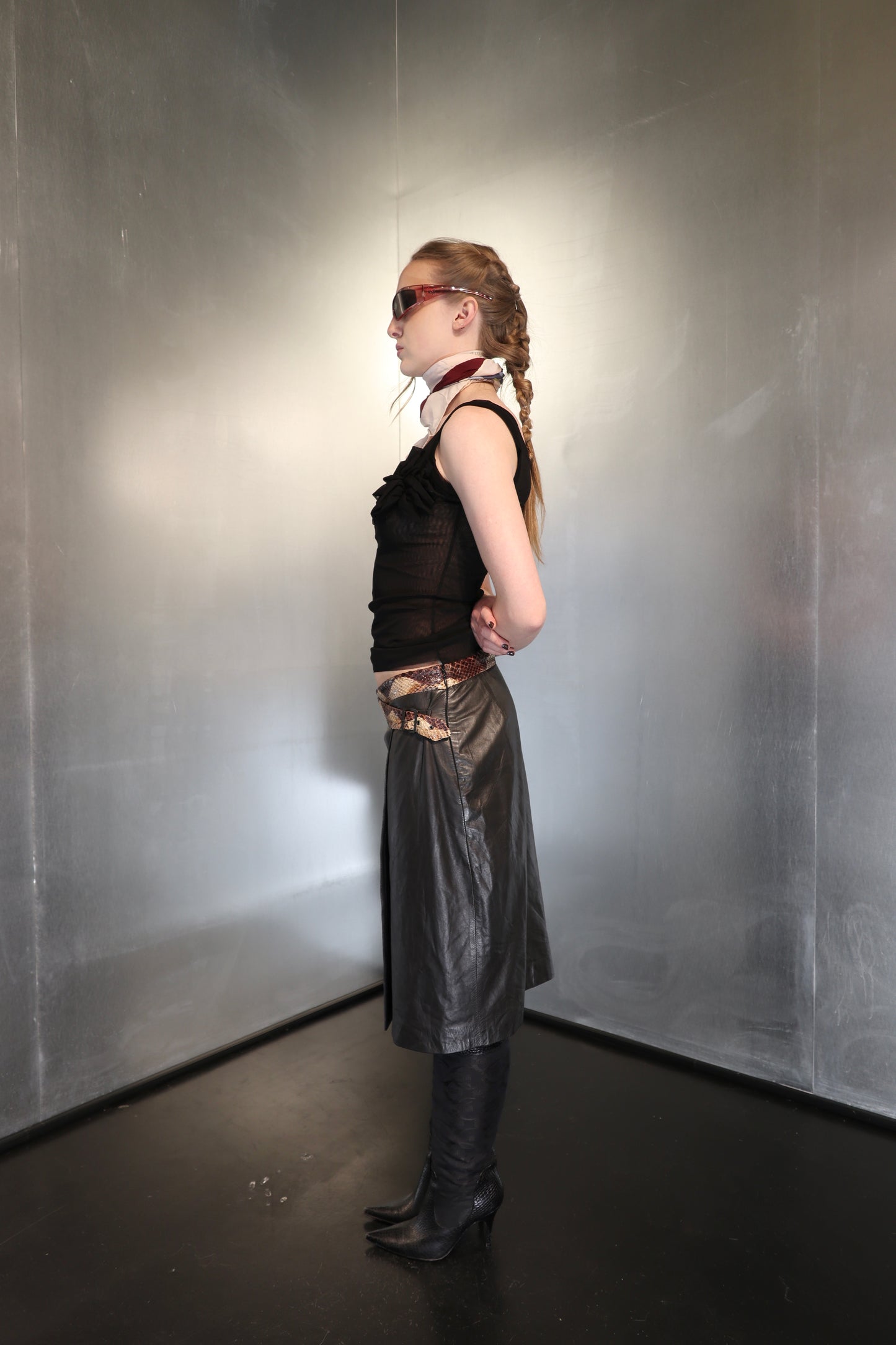Solleciti Snake trim leather wrap skirt