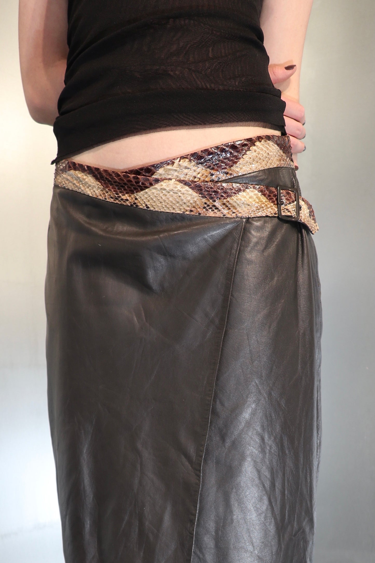 Solleciti Snake trim leather wrap skirt