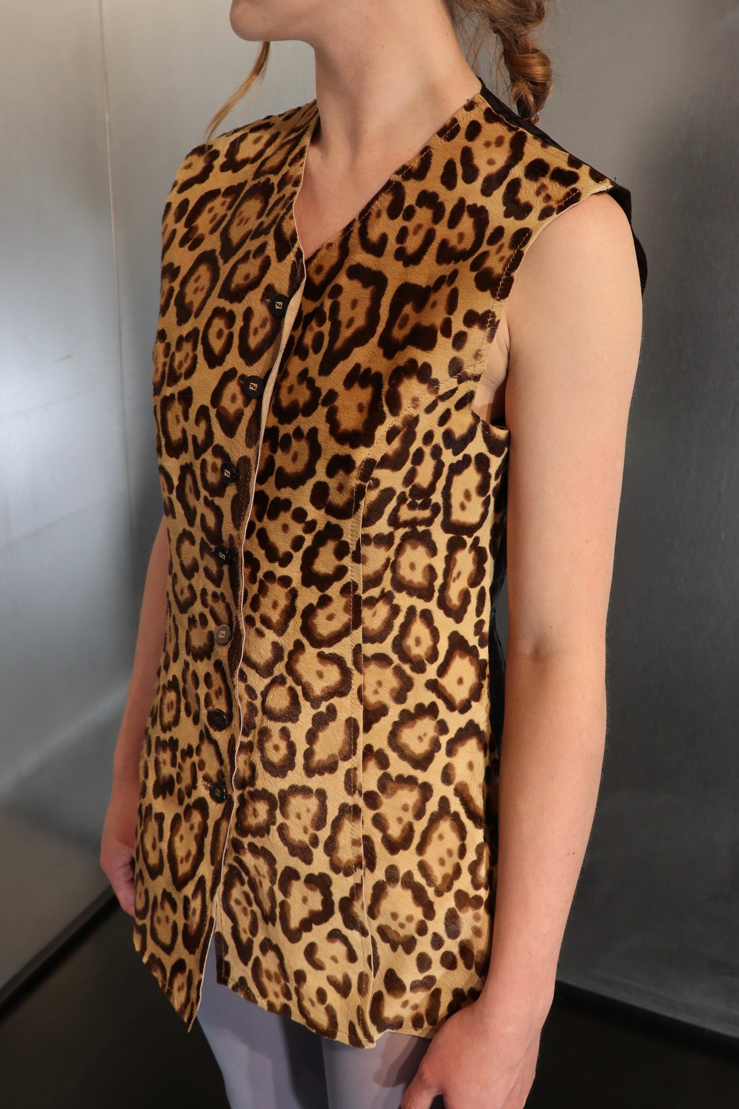 Fendi Leopard fur Zucca vest