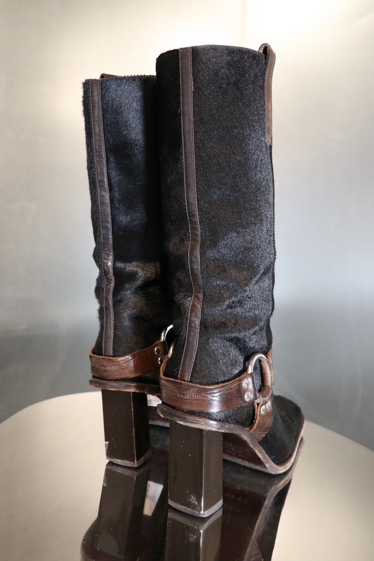 Dolce & Gabbana Black Hair Cowhide Boots