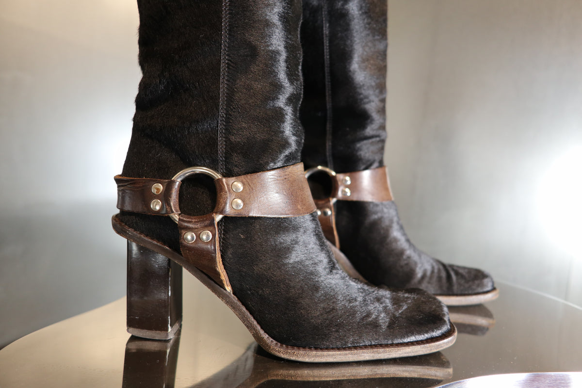 Dolce & Gabbana Black Hair Cowhide Boots