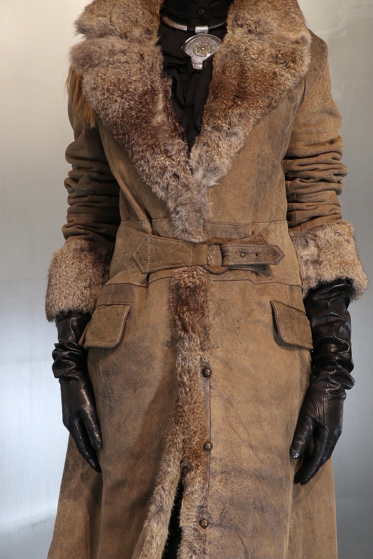 Vintage Marella Rosati Stonewashed Buckle Detail Fur Coat