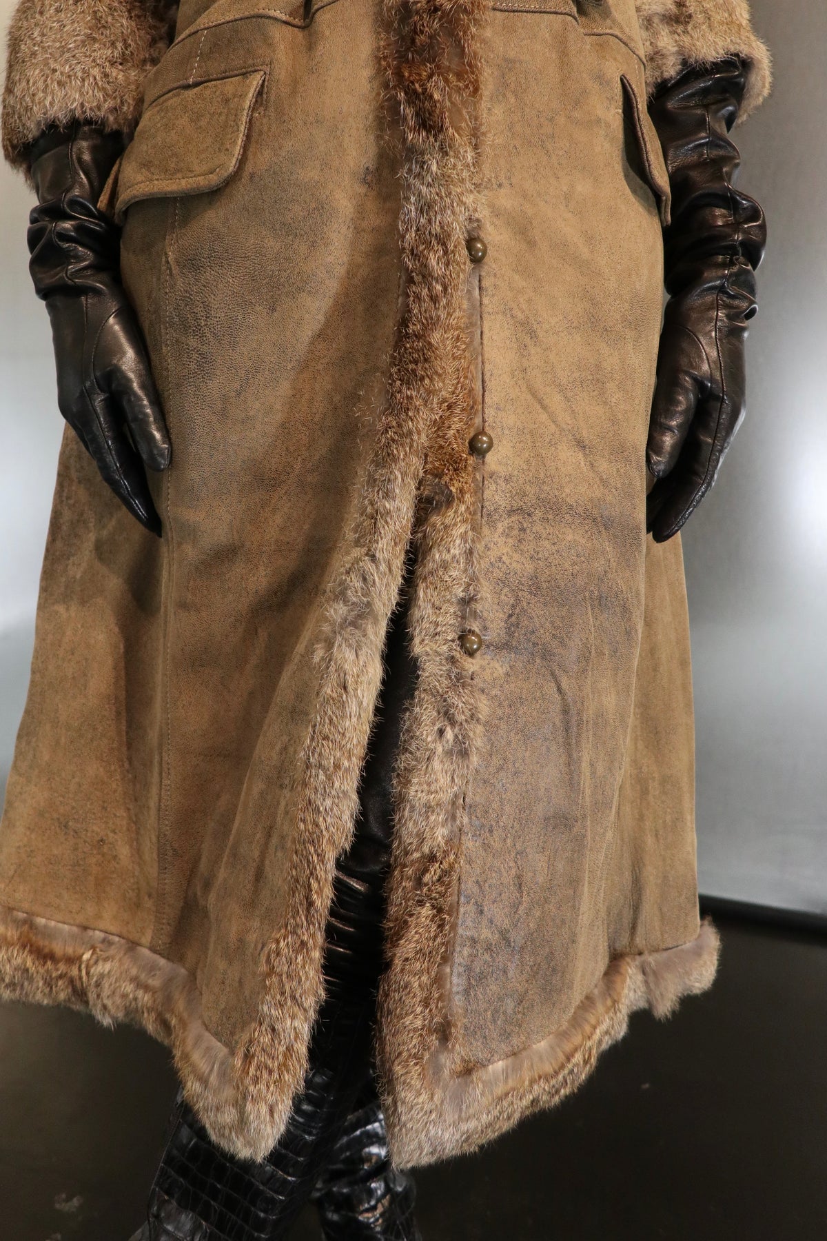 Vintage Marella Rosati Stonewashed Buckle Detail Fur Coat