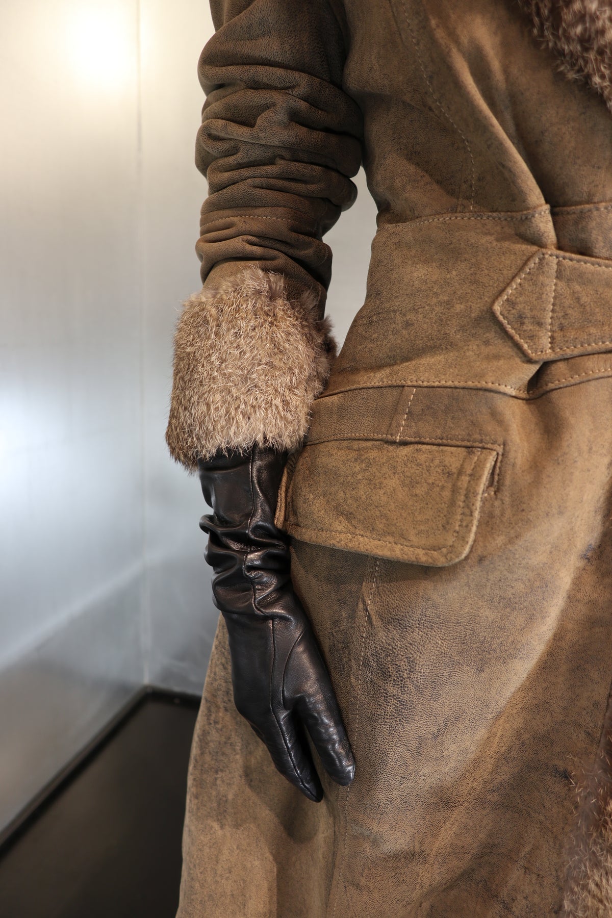 Vintage Marella Rosati Stonewashed Buckle Detail Fur Coat