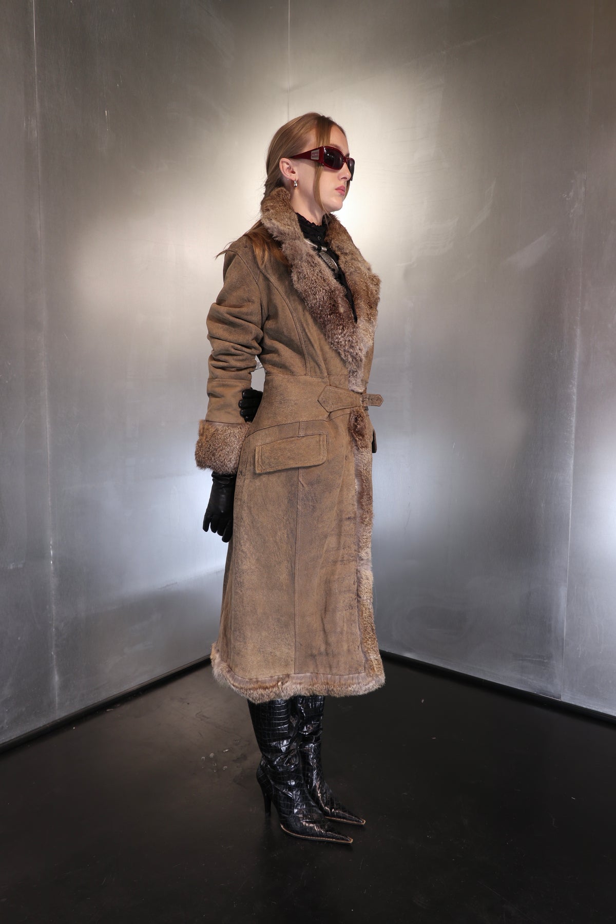 Vintage Marella Rosati Stonewashed Buckle Detail Fur Coat
