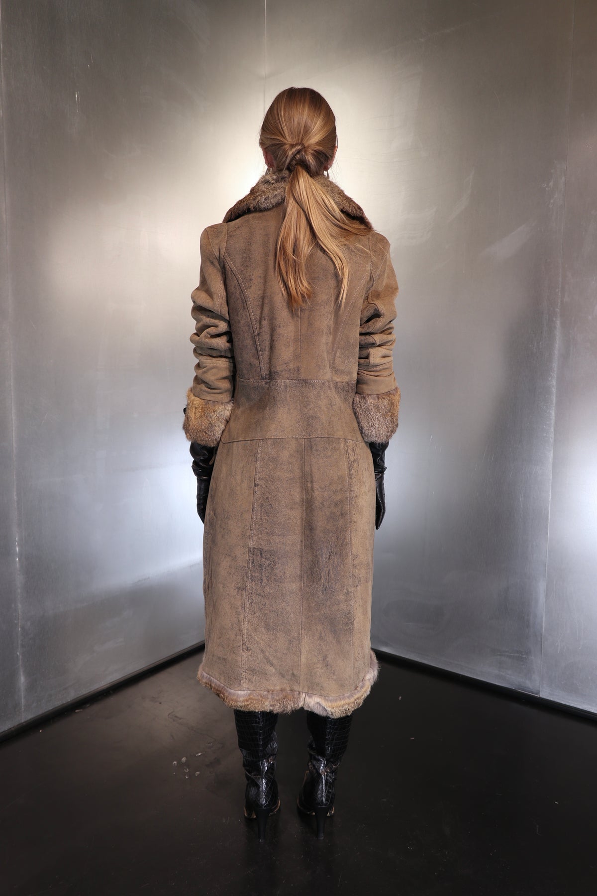 Vintage Marella Rosati Stonewashed Buckle Detail Fur Coat