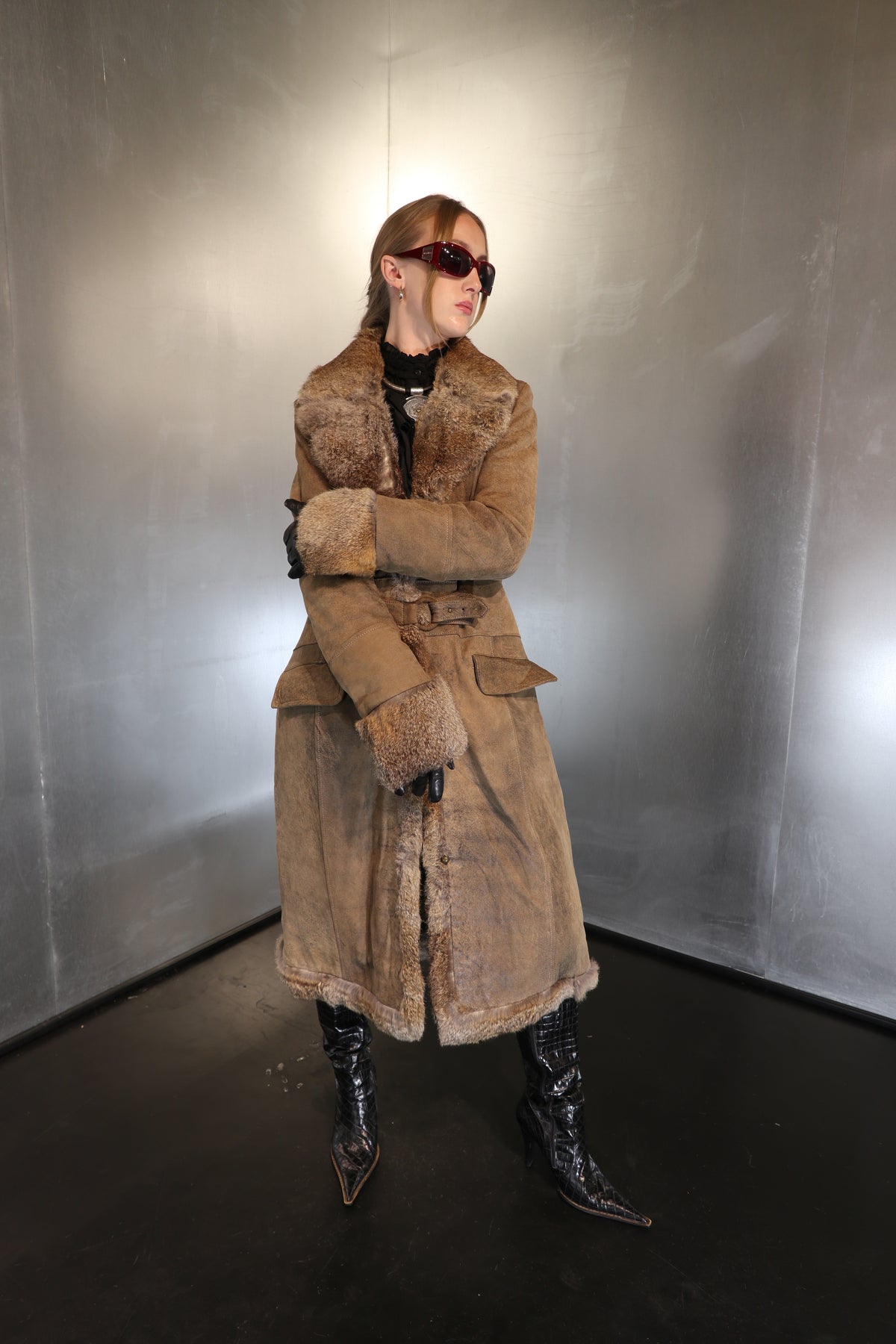 Vintage Marella Rosati Stonewashed Buckle Detail Fur Coat
