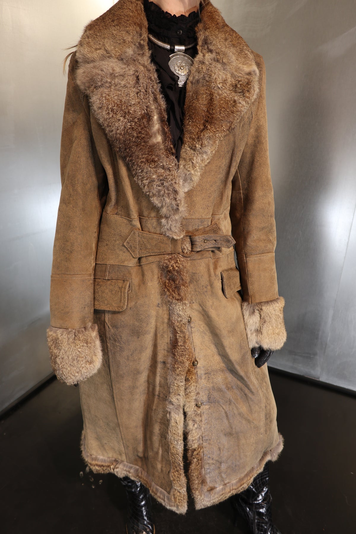 Vintage Marella Rosati Stonewashed Buckle Detail Fur Coat
