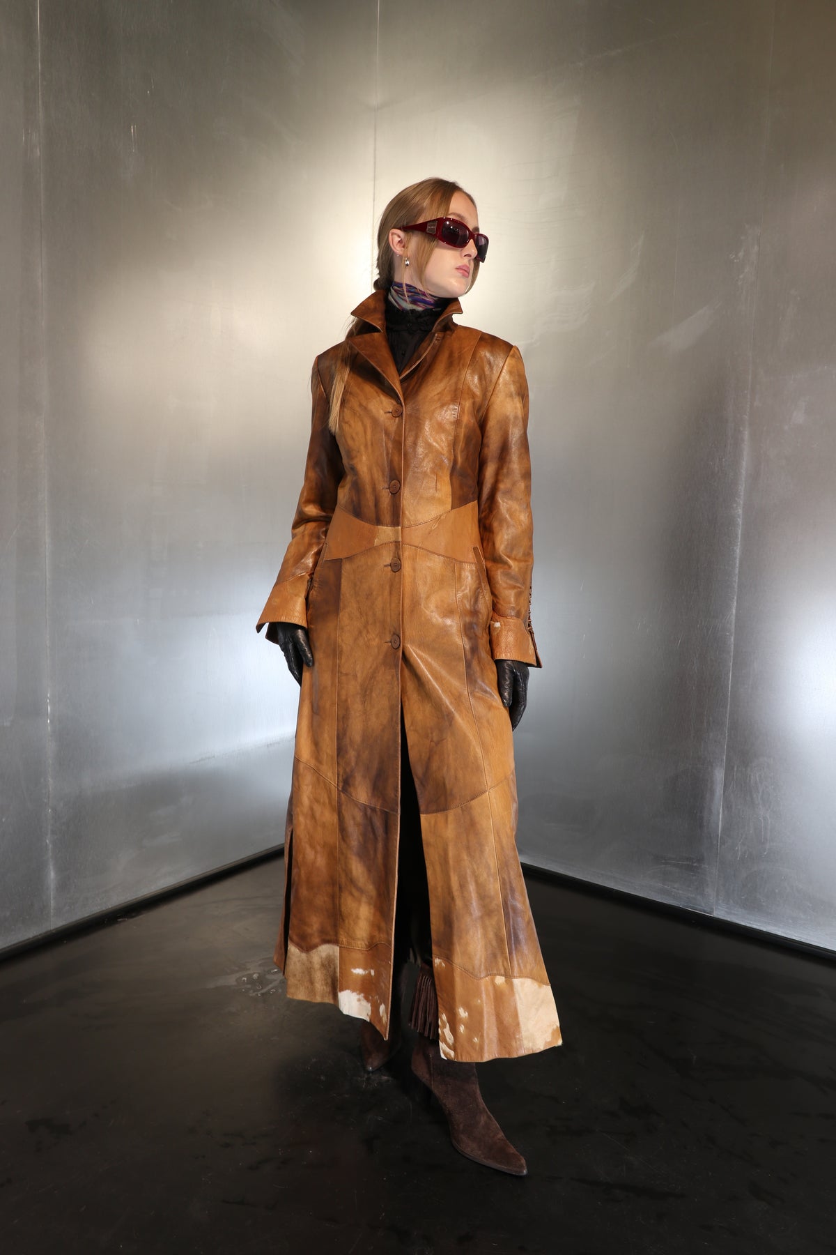 Caramel Cowhide Maxi Coat
