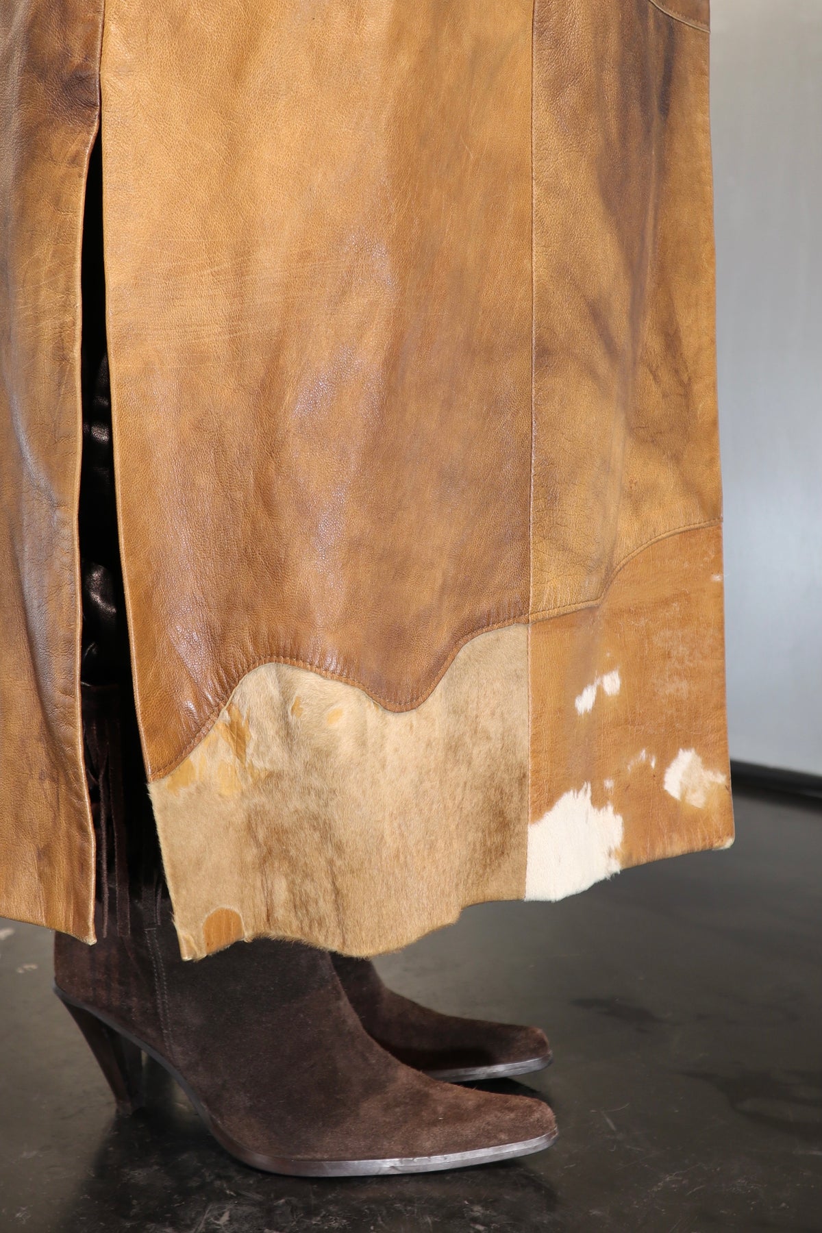 Caramel Cowhide Maxi Coat