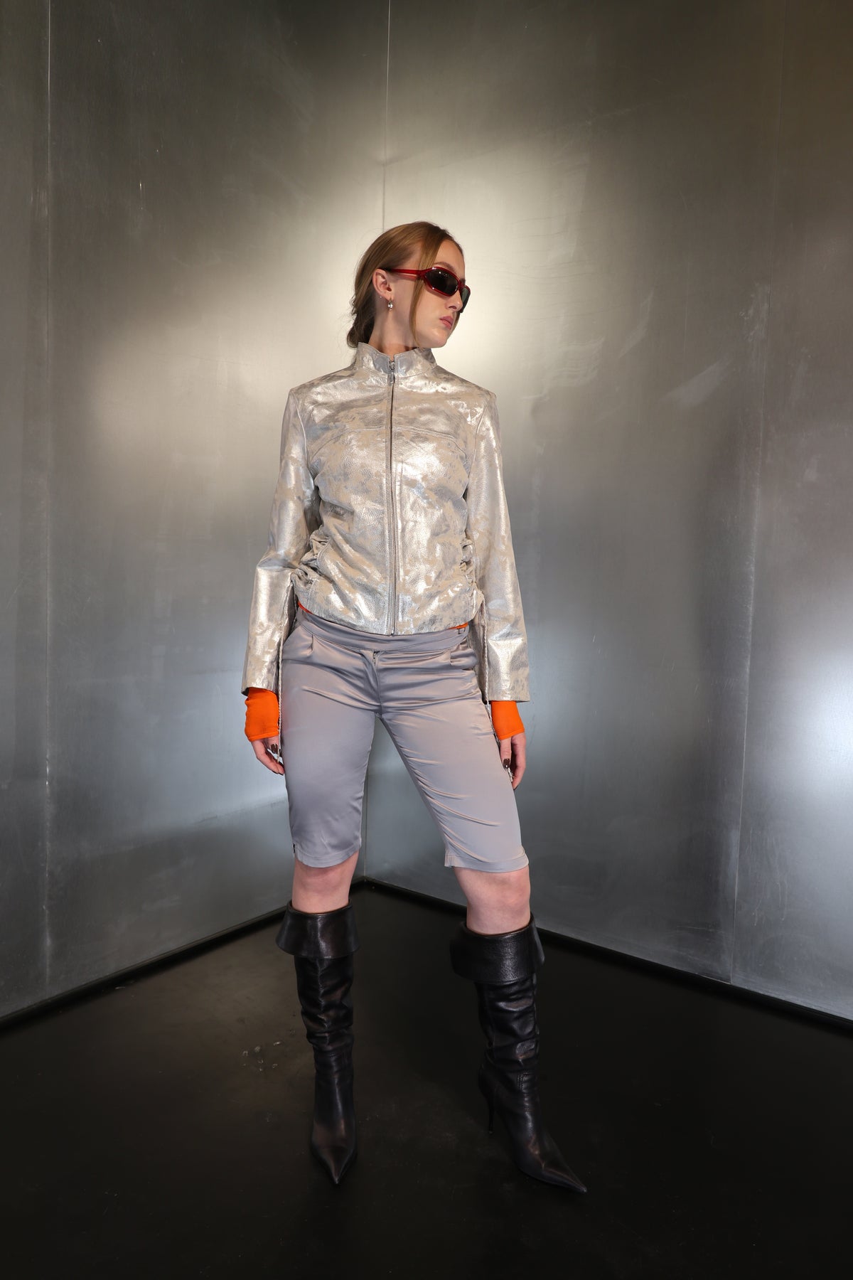 Metallic Silver Leather Jacket