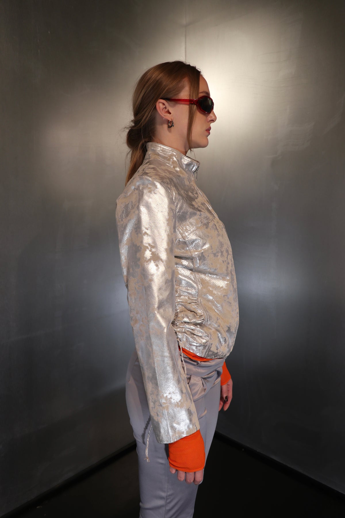 Metallic Silver Leather Jacket