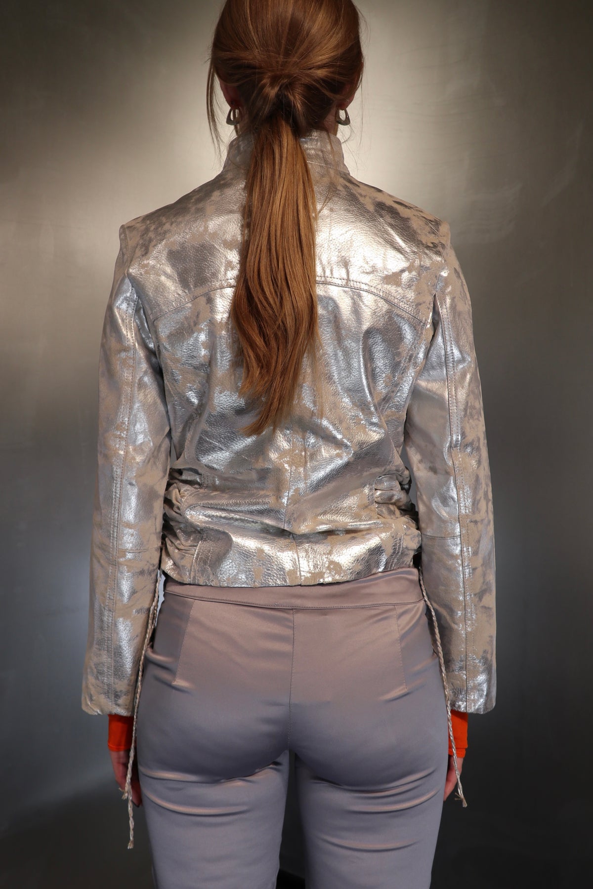 Metallic Silver Leather Jacket