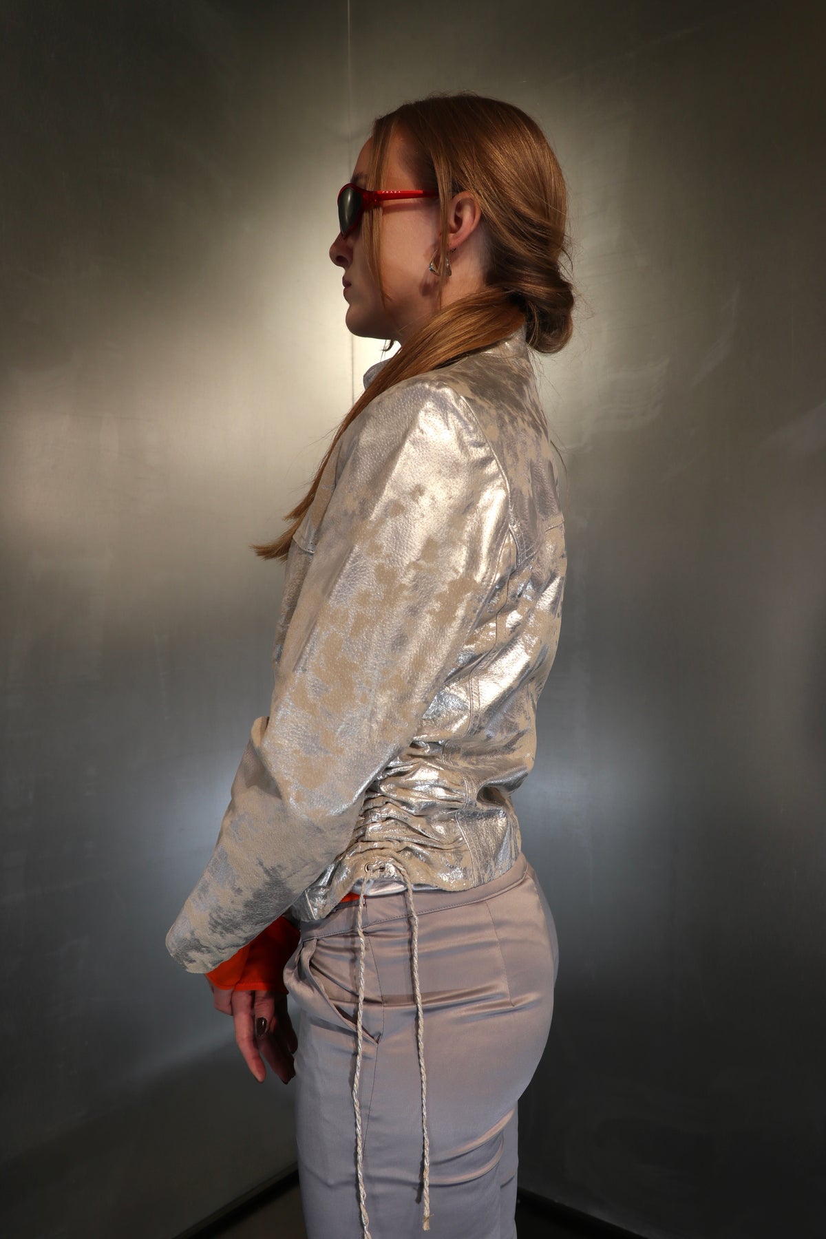Metallic Silver Leather Jacket