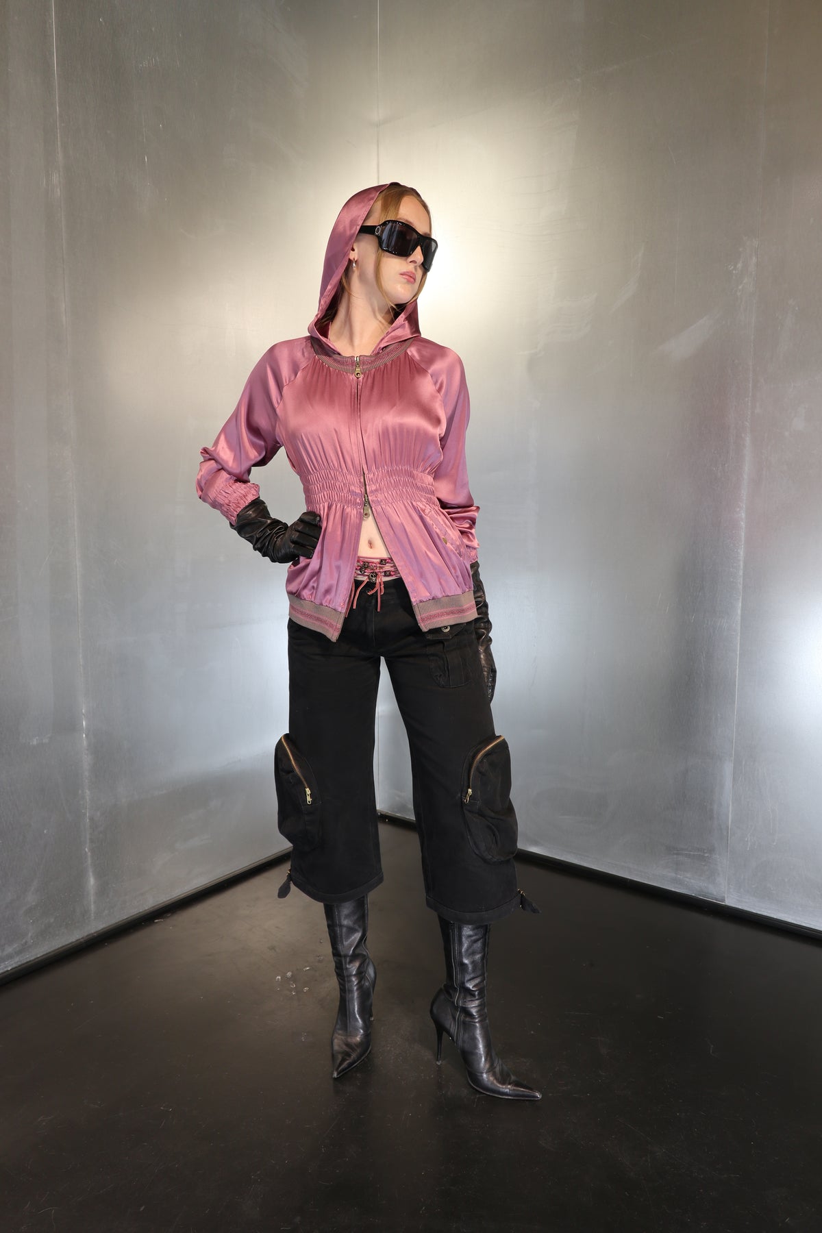 Dusty Rose Silk Draped Hoodie