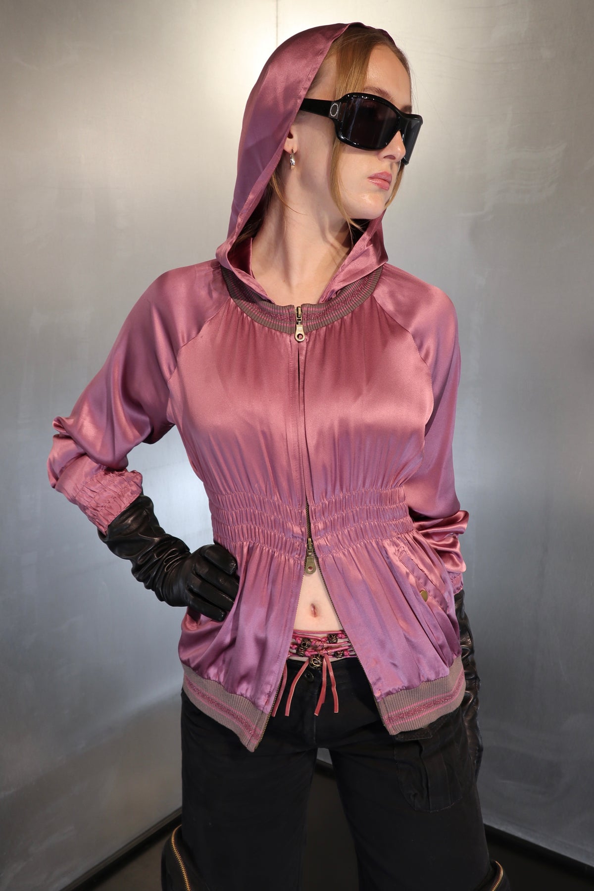 Dusty Rose Silk Draped Hoodie