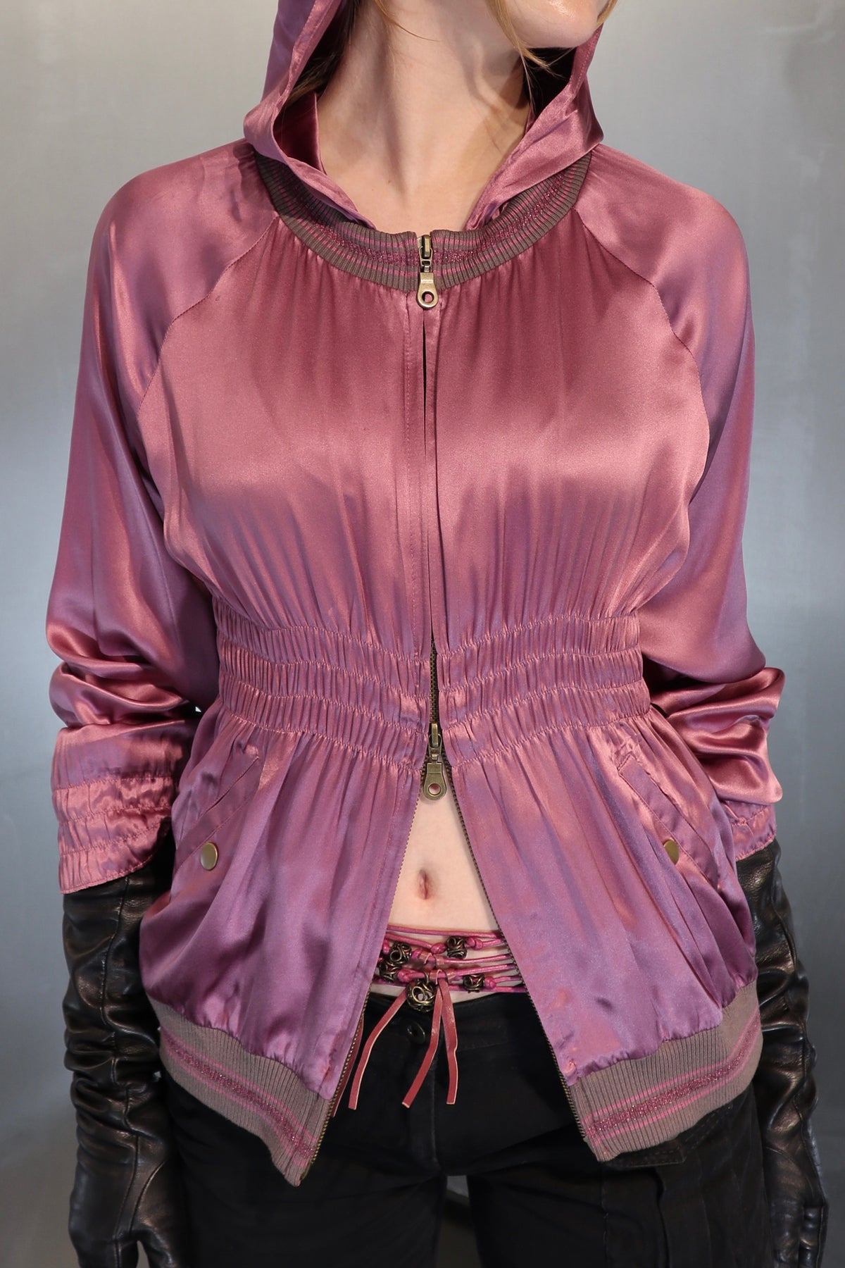 Dusty Rose Silk Draped Hoodie
