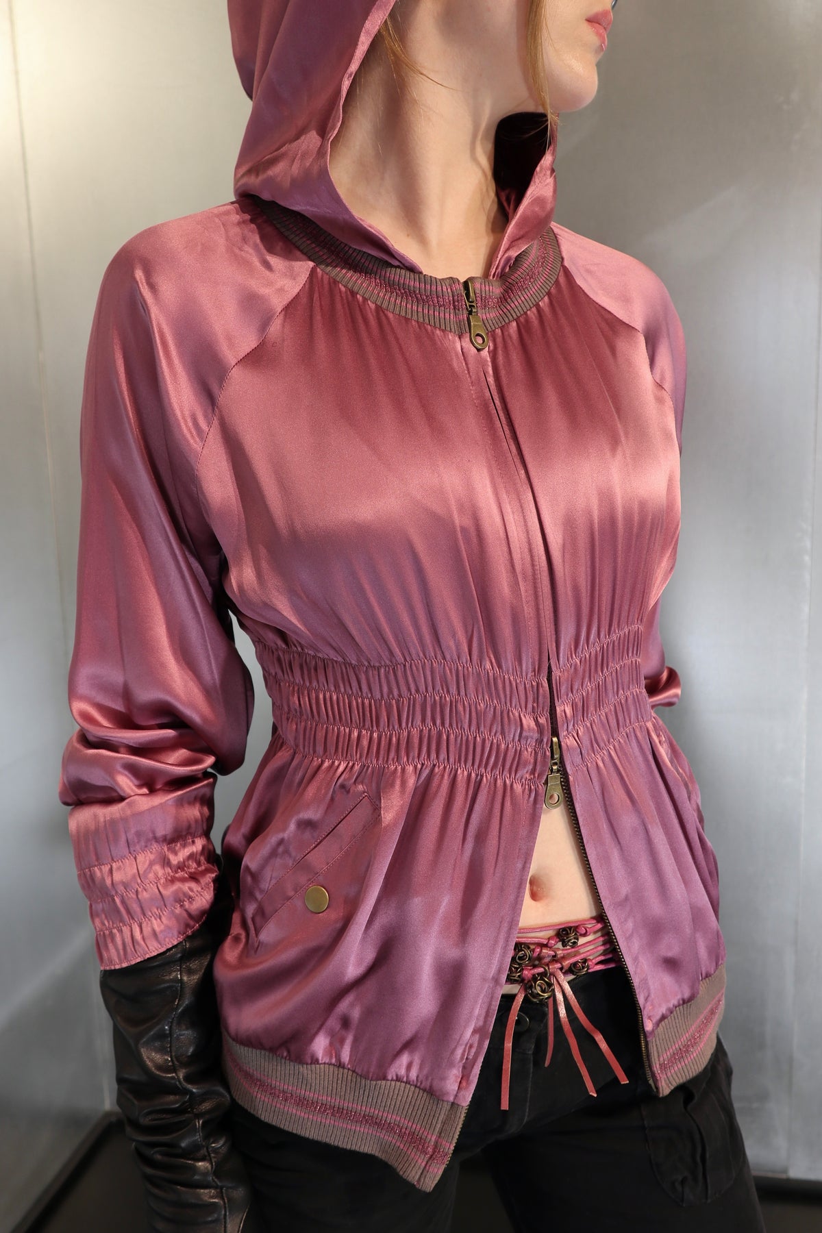 Dusty Rose Silk Draped Hoodie