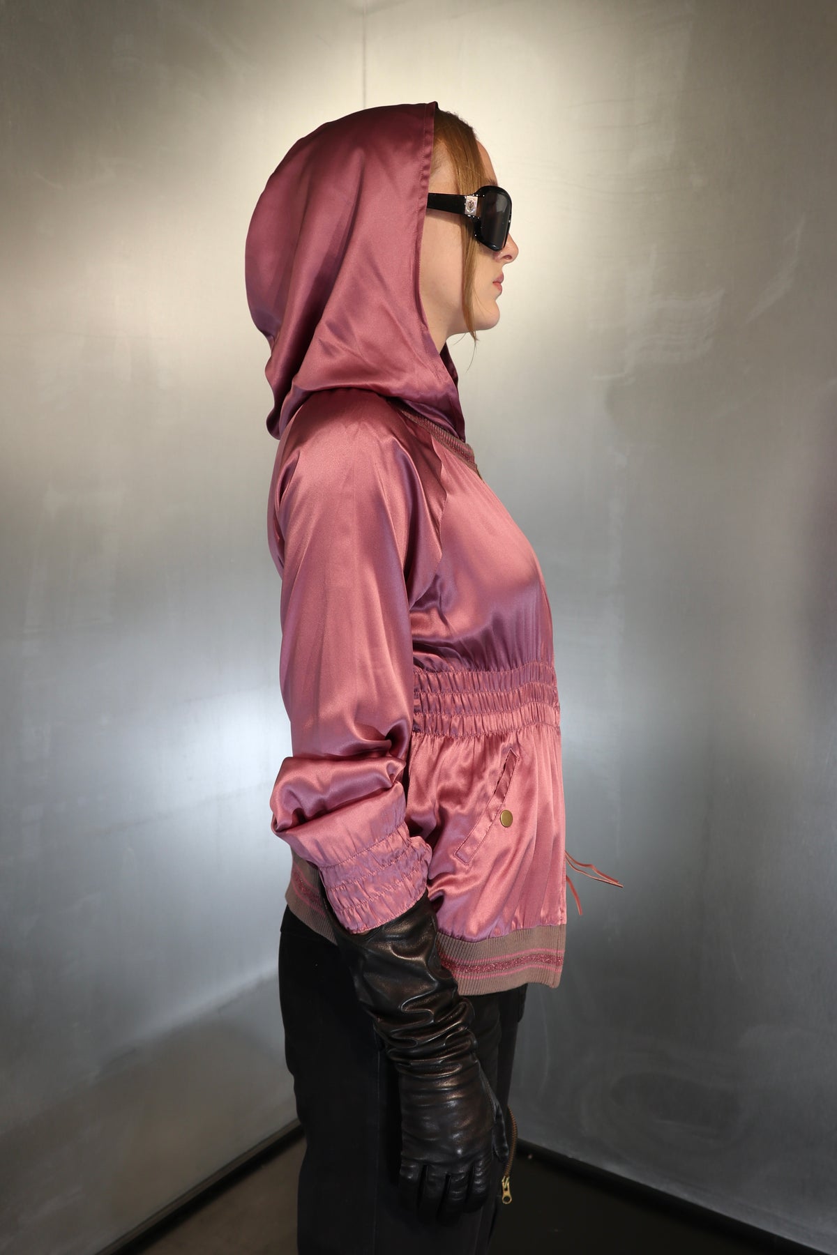 Dusty Rose Silk Draped Hoodie