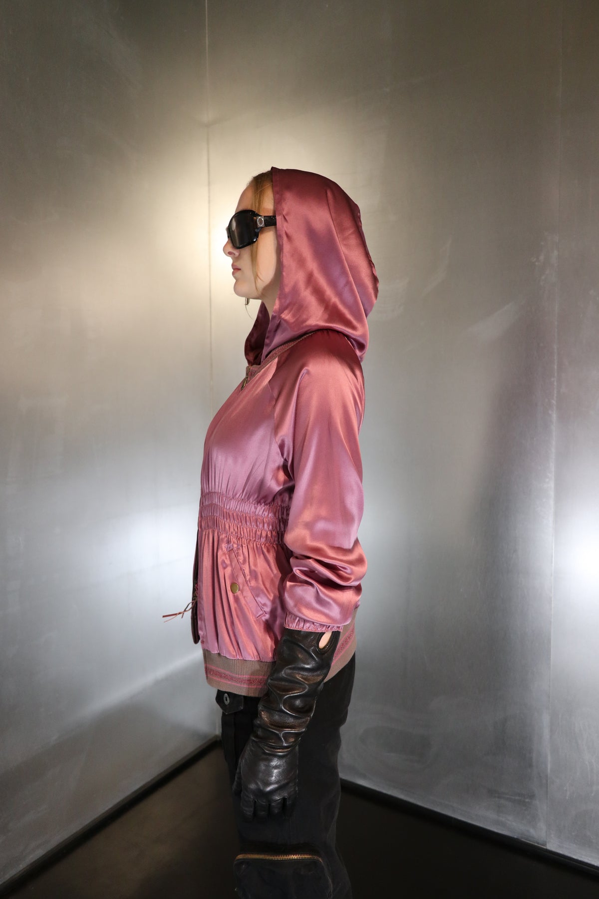 Dusty Rose Silk Draped Hoodie