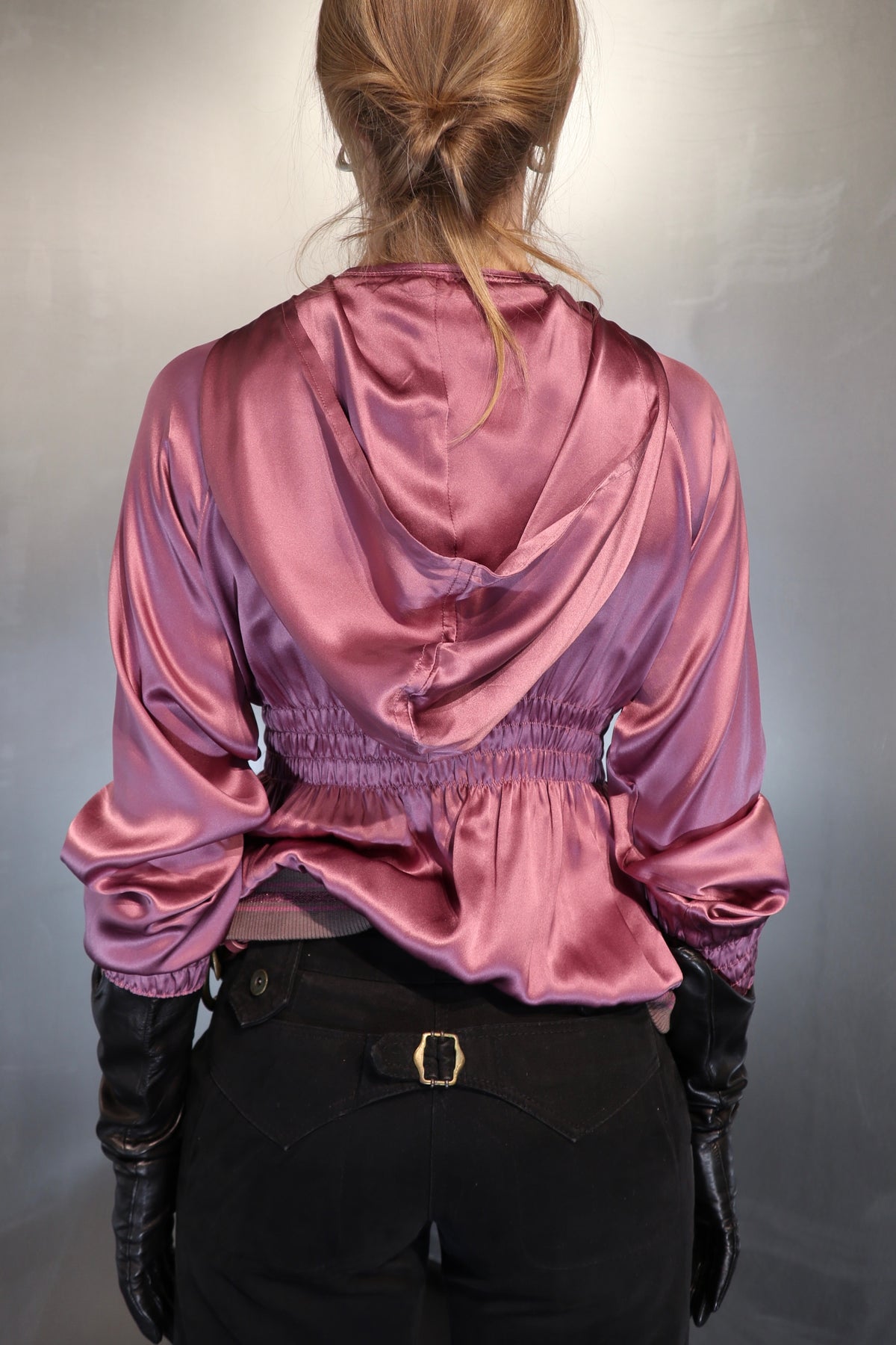 Dusty Rose Silk Draped Hoodie