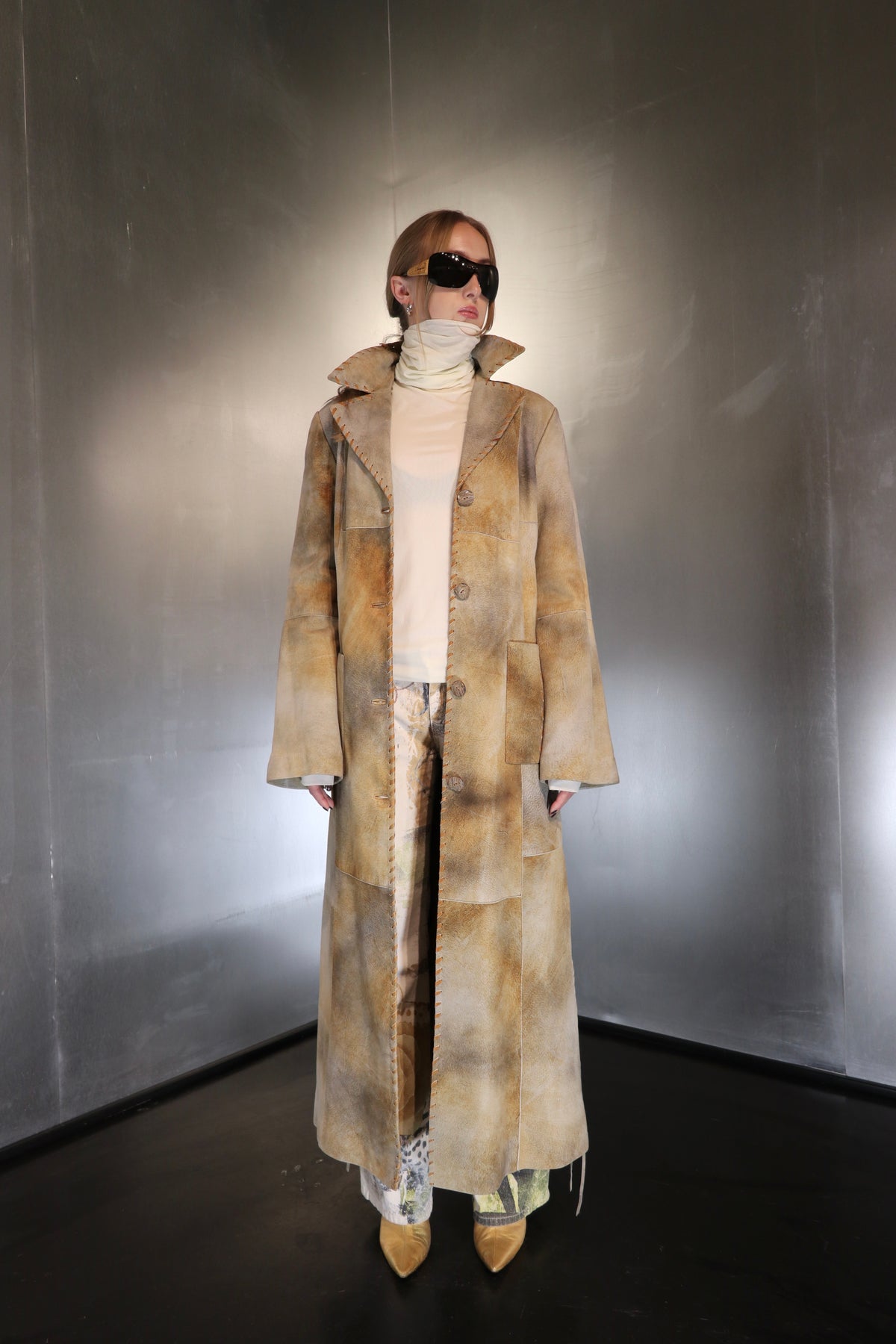 Distressed Maxi Leather Coat
