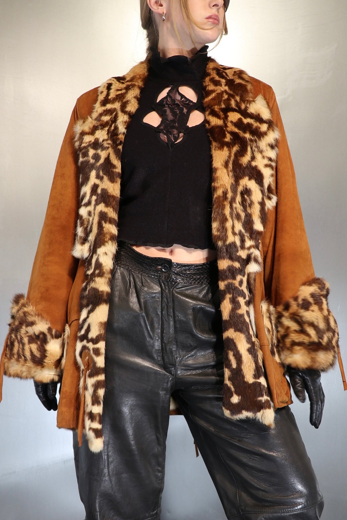 Cheetah Suede And Fur Coat