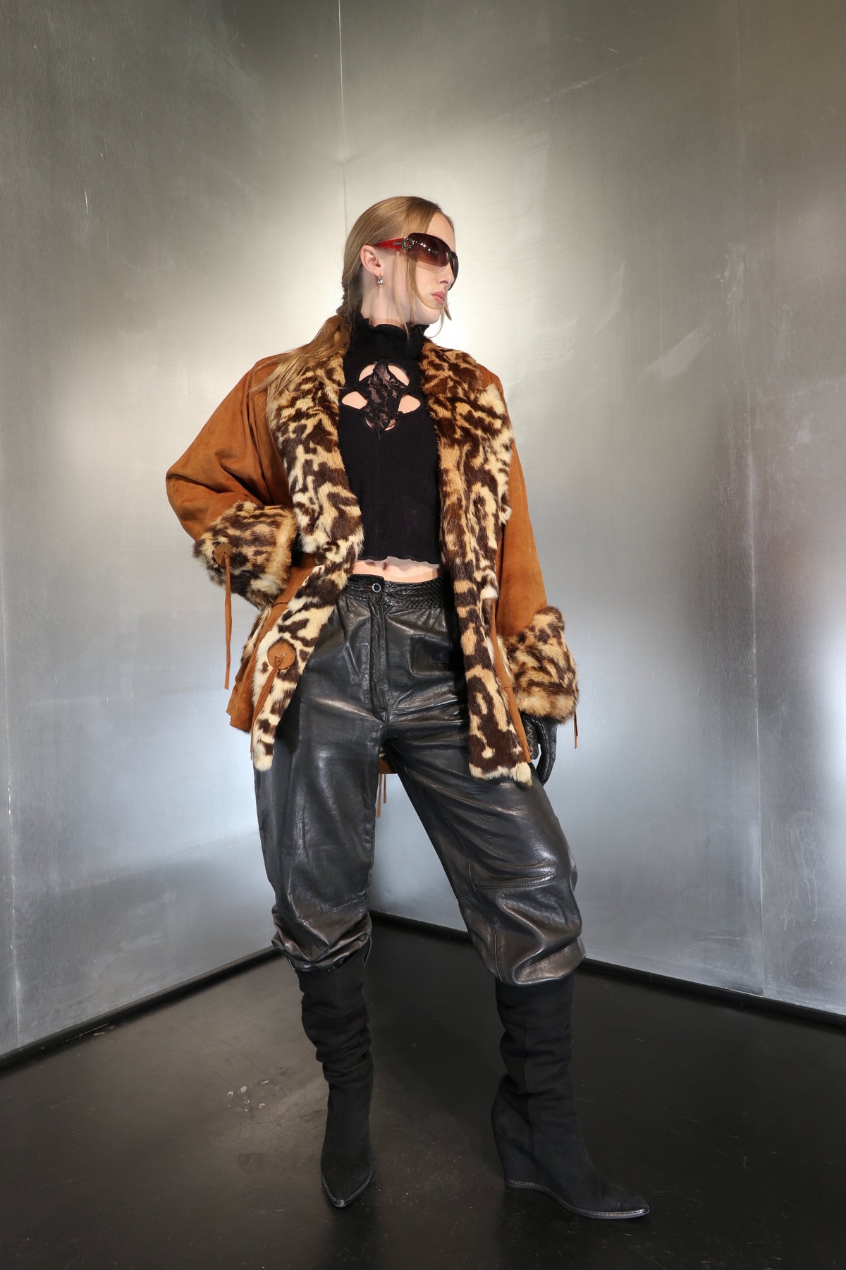 Cheetah Suede And Fur Coat