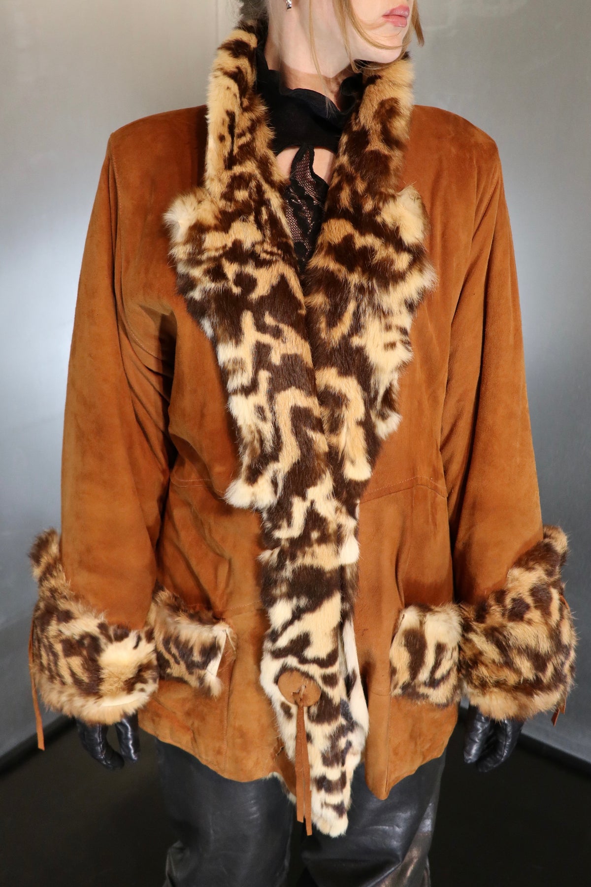 Cheetah Suede And Fur Coat