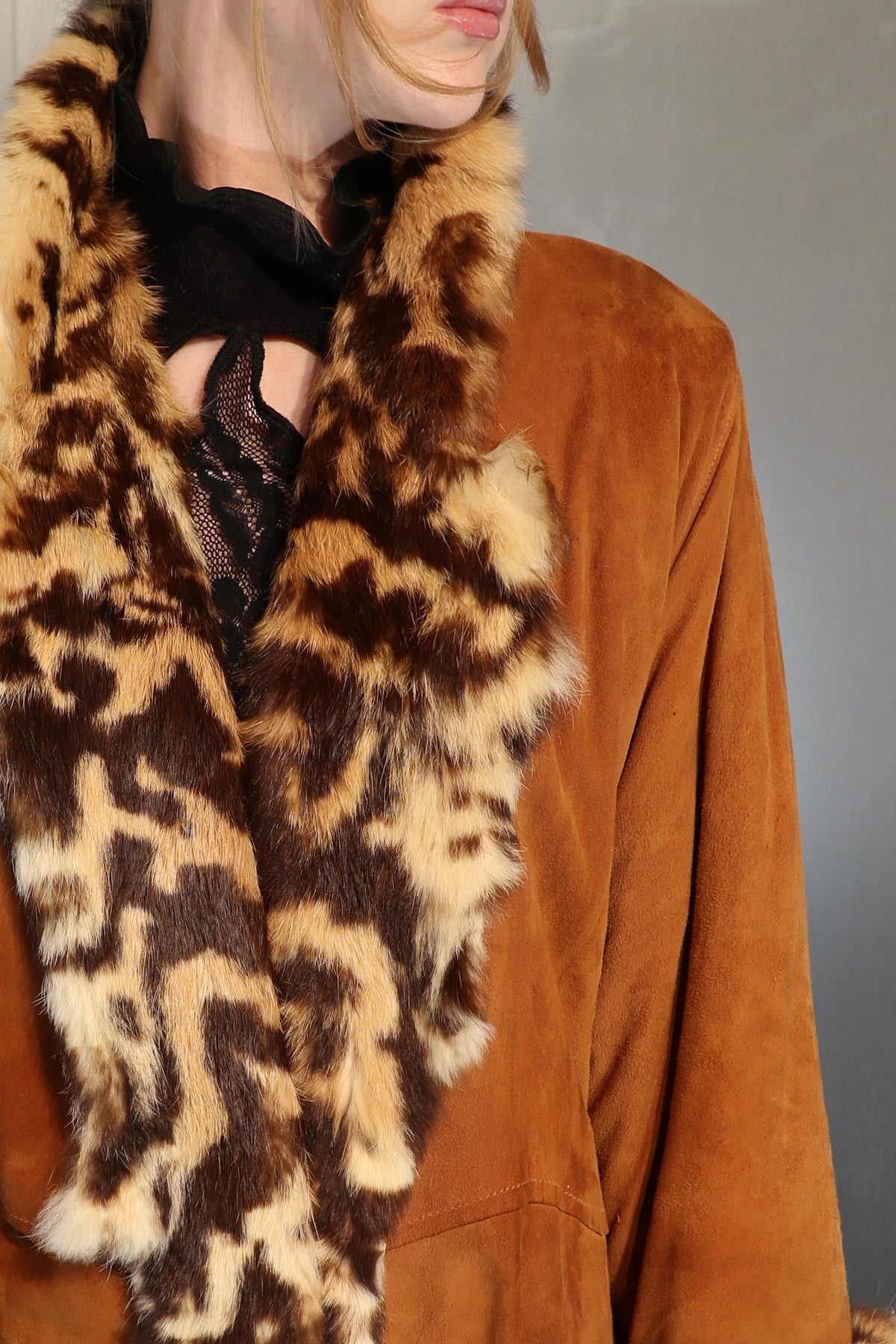 Cheetah Suede And Fur Coat