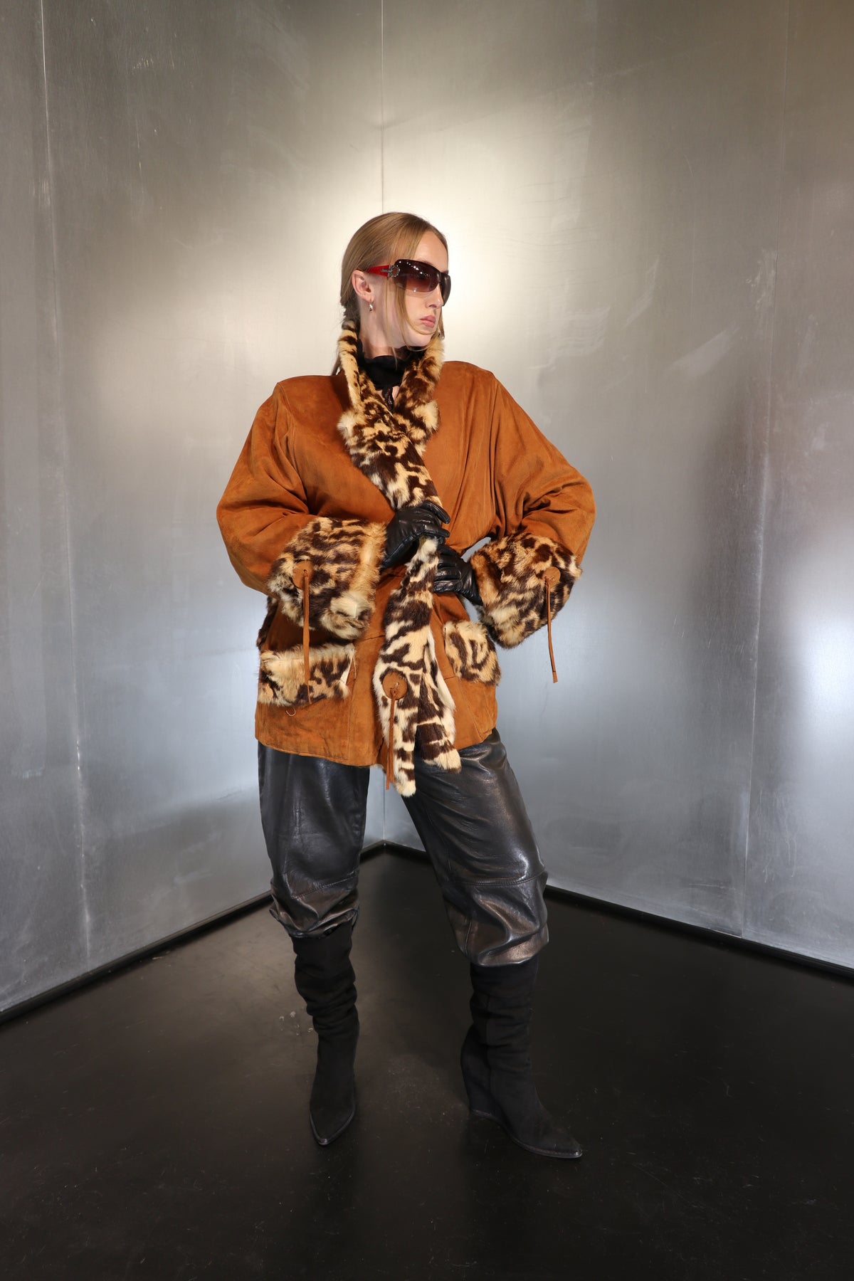 Cheetah Suede And Fur Coat