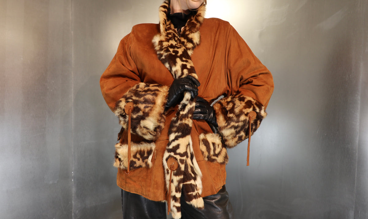 Cheetah Suede And Fur Coat