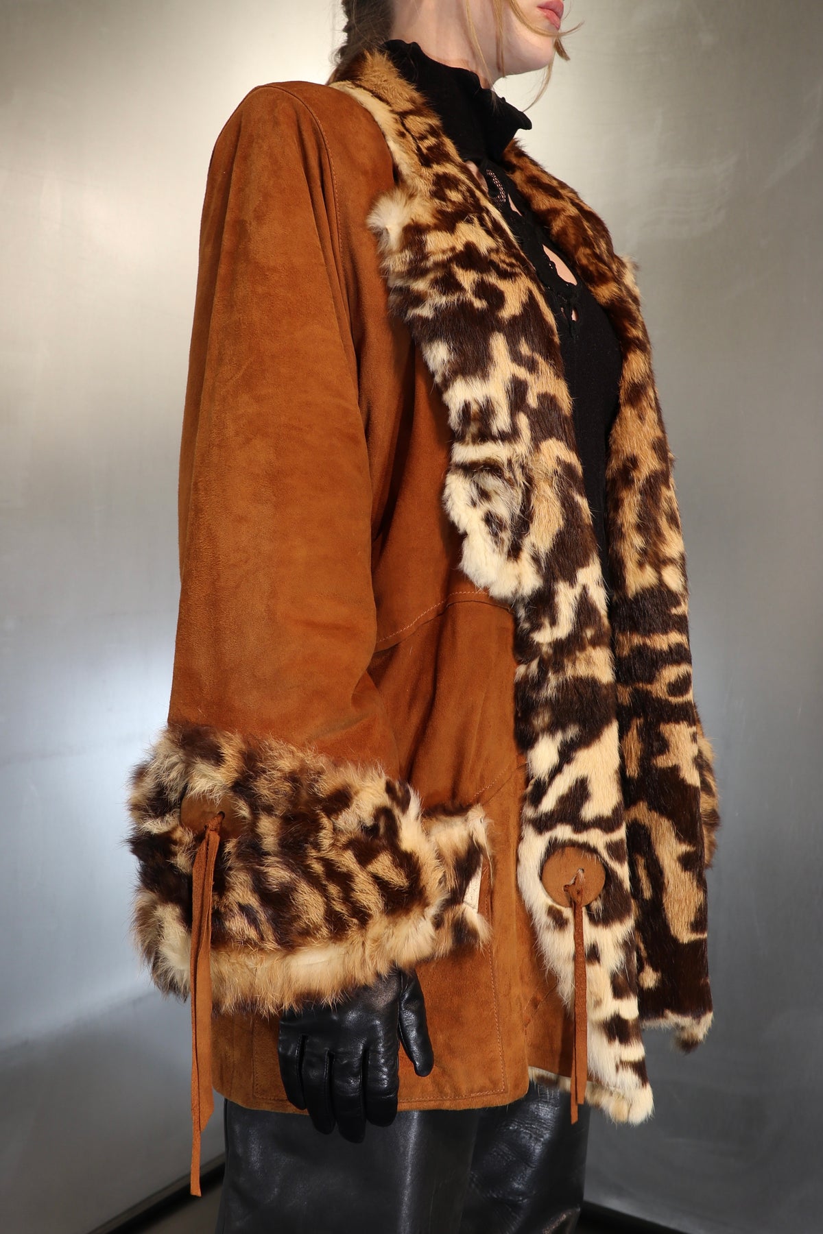 Cheetah Suede And Fur Coat
