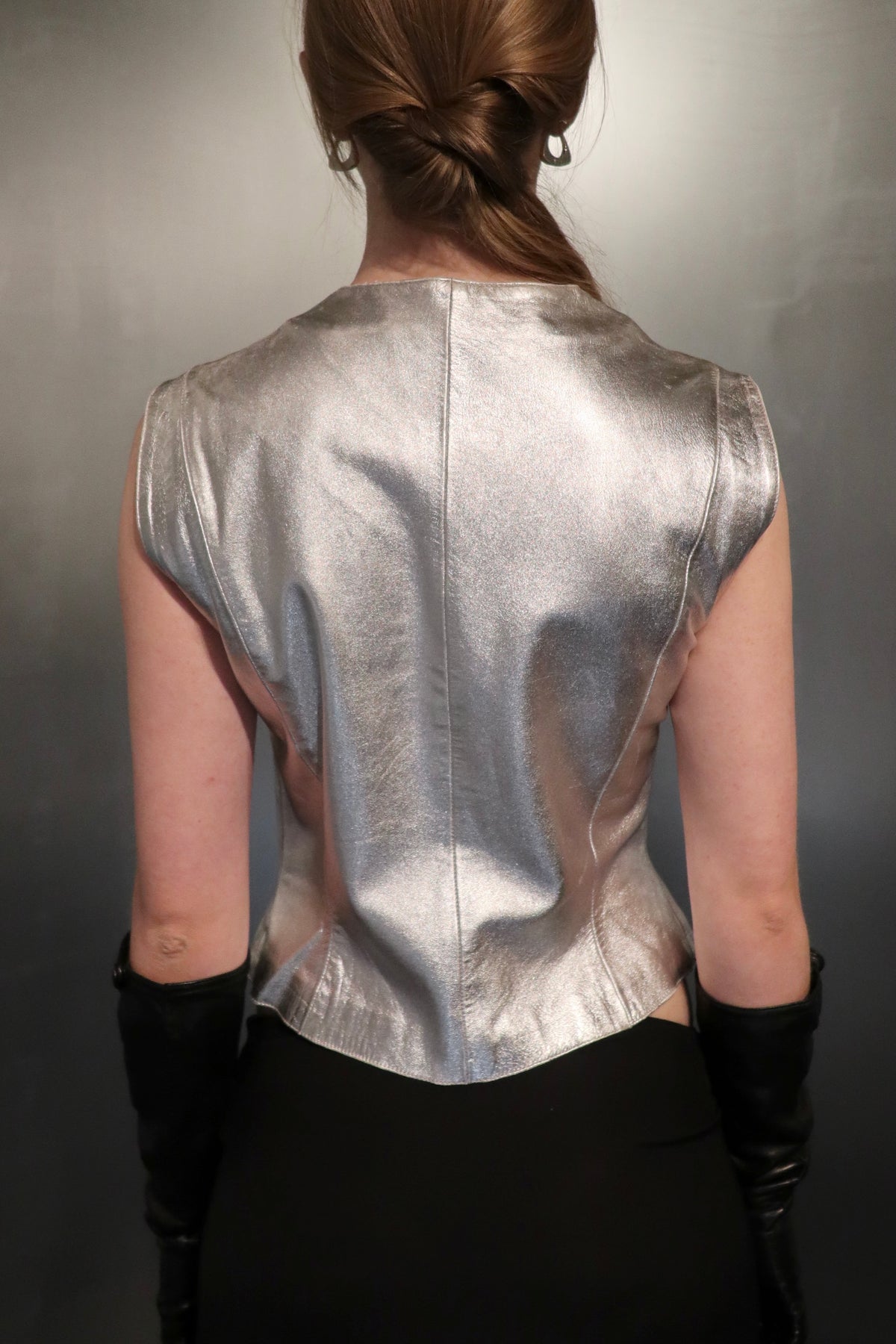 Vintage LOEWE Zip up Leather Silver Vest